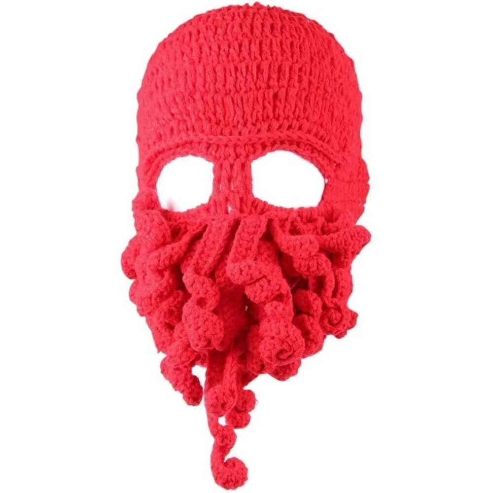 Men Red Bearded Beanie Octopus Pirate Vagabond Hat